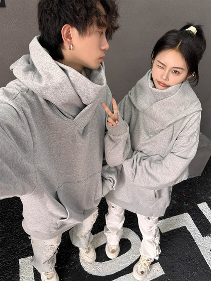 Loose High Collar Fleece Lined Hoodie